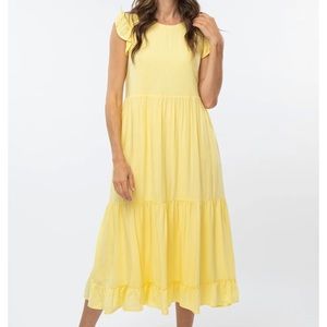 BNWT Pinkblush Yellow Ruffle Sleeve Tiered Dress with Flutter Sleeves & Pockets